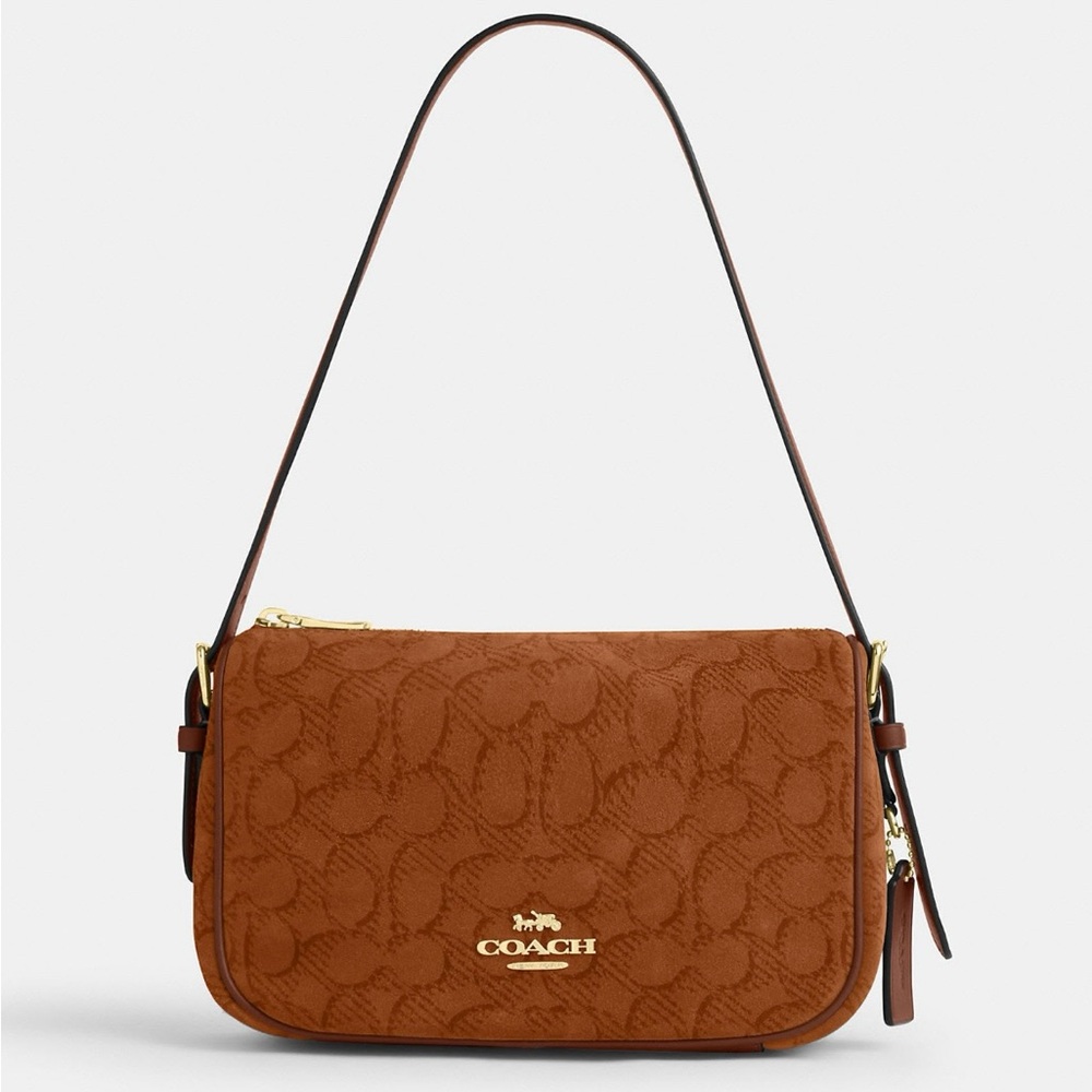 Coach Kailey Signature Suede Brown Shoulder Bag